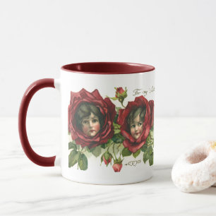 Vintager Valentinstag, Viktorianische Gesichter be Tasse