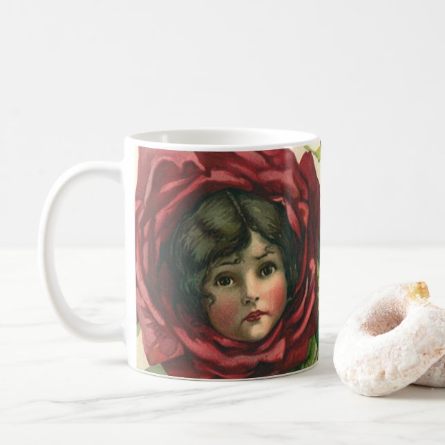 Vintager Valentinstag, Viktorianische Gesichter be Tasse (Mit Donut)