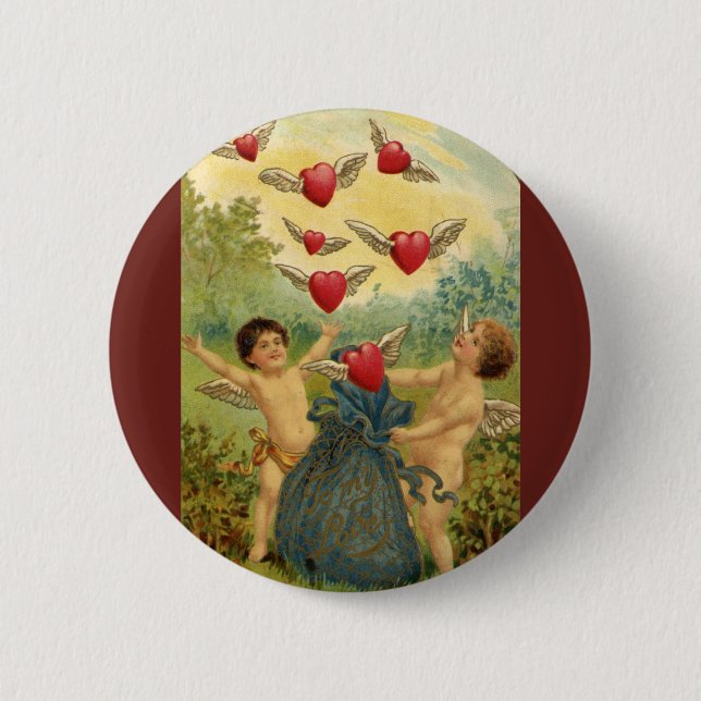 Vintager Valentinstag, Viktorianische Herbergen Button (Vorderseite)