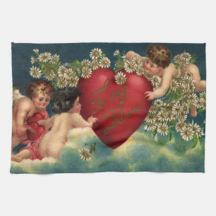 Vintager Valentinstag Viktorianische Herbergen im  Geschirrtuch
