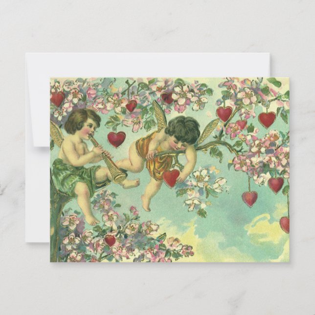 Vintager Valentinstag Viktorianische Kupide Herzba Einladung (Vorderseite)