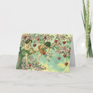 Vintager Valentinstag Viktorianische Kupide Herzba Feiertagskarte
