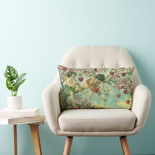 Vintager Valentinstag Viktorianische Kupide Herzba Lendenkissen