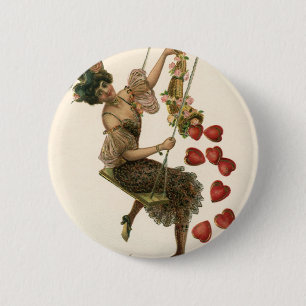 Vintager Valentinstag, Viktorianische Lady auf Swi Button