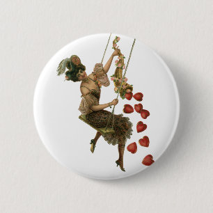 Vintager Valentinstag, Viktorianische Lady auf Swi Button