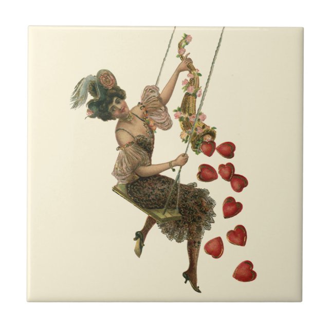 Vintager Valentinstag, Viktorianische Lady auf Swi Fliese (Vorderseite)