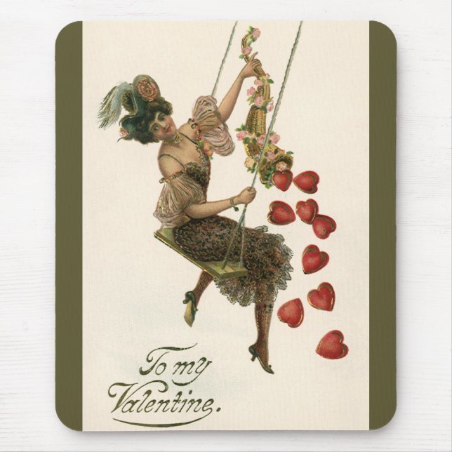 Vintager Valentinstag, Viktorianische Lady auf Swi Mousepad (Vorne)