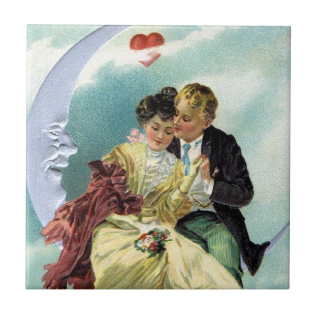 Vintager Valentinstag Viktorianische Liebe und Rom Fliese (Vorderseite)