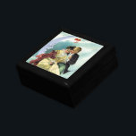 Vintager Valentinstag Viktorianische Liebe und Rom Geschenkbox<br><div class="desc">Vintage Abbildung Viktorianische Liebe und Romantik Valentinstag Bild mit einem Paar in der Liebe kuscheln und umarmen während sitzen auf einem Halbmond mit einem glücklichen,  lächelnden Gesicht. Sie hält einen Strauß von Blume und es schwimmt ein Herz am Himmel.</div>