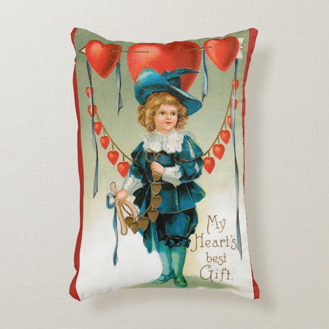 Vintager Valentinstag, Viktorianischer Junge mit H Dekokissen (Vorderseite(Vertikal))