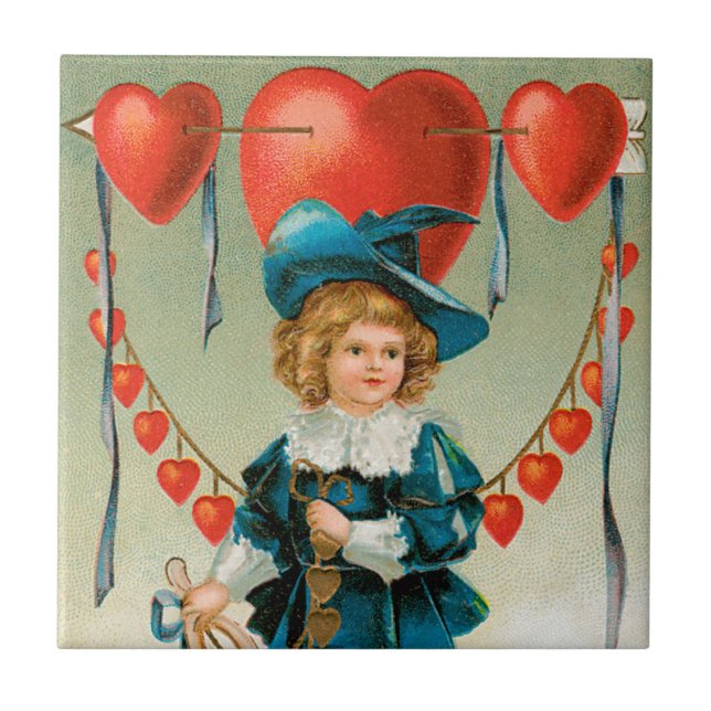 Vintager Valentinstag, Viktorianischer Junge mit H Fliese (Vorderseite)