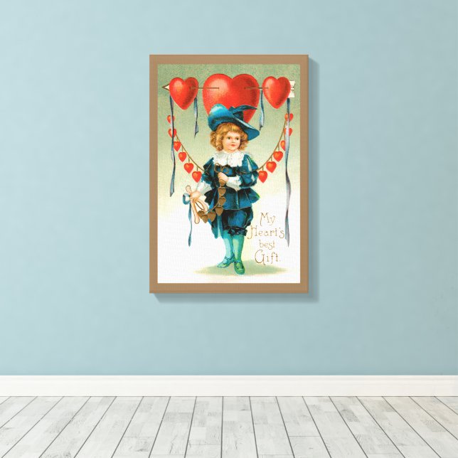 Vintager Valentinstag, Viktorianischer Junge mit H Leinwanddruck (Insitu (Holzboden))