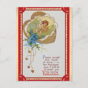 Vintager Valentinstag Viktorianisches Cupid Gedich Postkarte