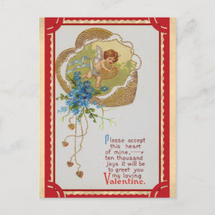 Vintager Valentinstag Viktorianisches Cupid Gedich Postkarte