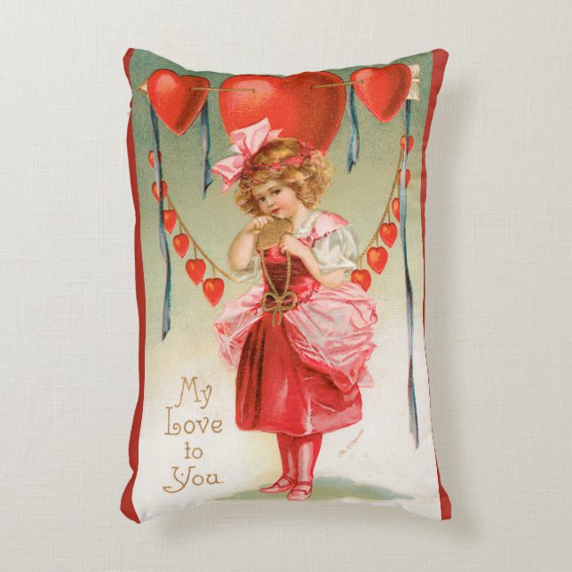 Vintager Valentinstag, Viktorianisches Mädchen mit Dekokissen (Vorderseite(Vertikal))