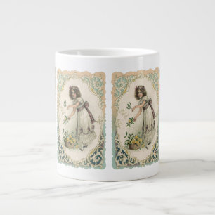 Vintager Valentinstag, Viktorianisches Mädchen mit Jumbo-Tasse