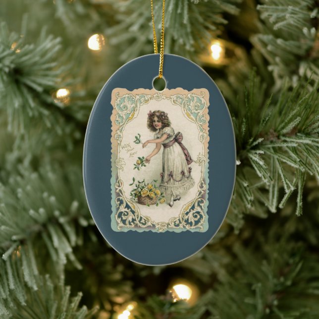 Vintager Valentinstag, Viktorianisches Mädchen mit Keramikornament (Baum)