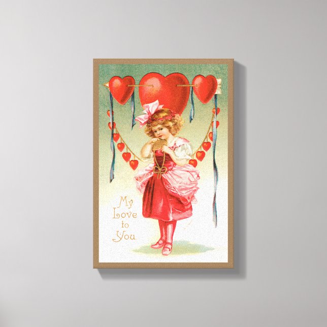 Vintager Valentinstag, Viktorianisches Mädchen mit Leinwanddruck (Vorderseite)