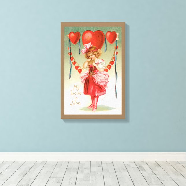 Vintager Valentinstag, Viktorianisches Mädchen mit Leinwanddruck (Insitu (Holzboden))