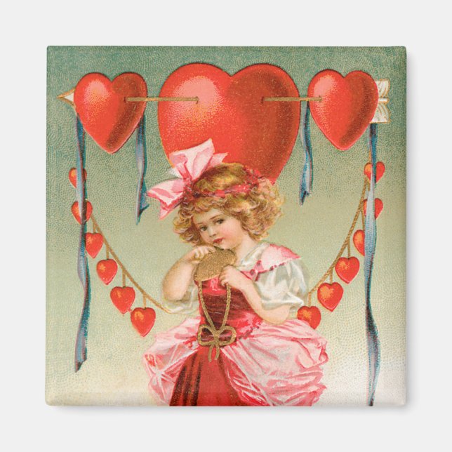 Vintager Valentinstag, Viktorianisches Mädchen mit Magnet (Vorne)