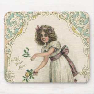 Vintager Valentinstag, Viktorianisches Mädchen mit Mousepad