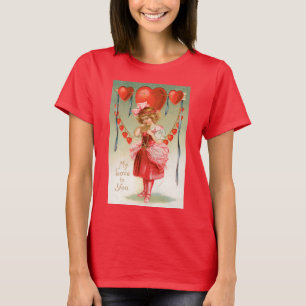 Vintager Valentinstag, Viktorianisches Mädchen mit T-Shirt