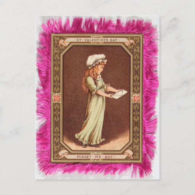 Vintager Valentinstag Viktorianisches Mädchen Rosa Postkarte (Vorderseite)
