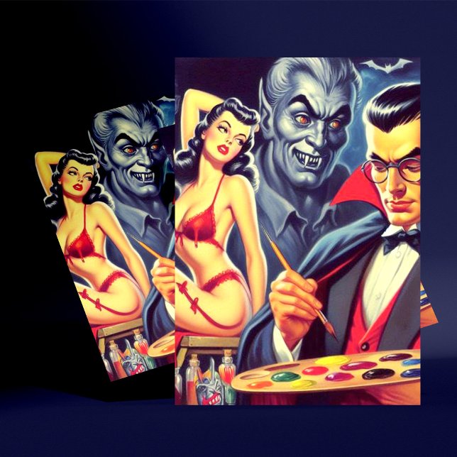 Vintager Vampir und Button Up Postkarte (Von Creator hochgeladen)