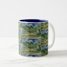 Vintager Van Gogh hat Hütten durch einen Hügel gej Zweifarbige Tasse