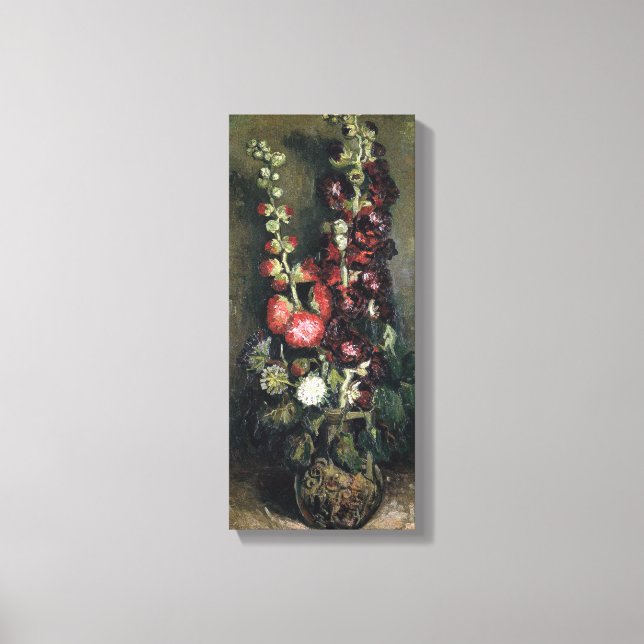 Vintager Van Gogh Vase mit Hollyhocks Leinwanddruck (Vorderseite)