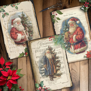 Vintager Vater Weihnachten Blumenmusik Ephemera Geschenkpapier Set