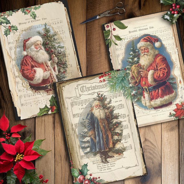 Vintager Vater Weihnachten Blumenmusik Ephemera Geschenkpapier Set (Von Creator hochgeladen)