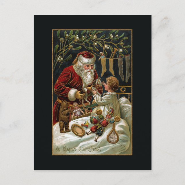 Vintager Vater Weihnachten Geschenke für Kinder Postkarte (Vorderseite)