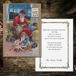 Vintager Vater Weihnachten mit Kindern<br><div class="desc">Nostalgische und malerische Weihnachtsillustrierung aus der Viktorianischen Zeit mit roten Roben Weihnachten mit zwei Kindern und Geschenken mit 25. Dezember Scroll. Zurück zeigt ergänzende Blumenränder,  vorgeschlagene Grußfelder und bearbeitbare Textfelder.</div>