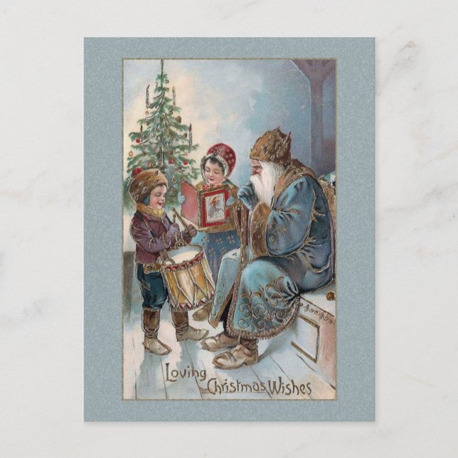 Vintager Vater Weihnachten mit Kindern Postkarte (Vorderseite)