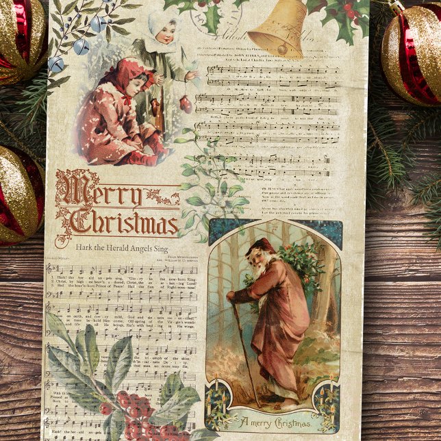 Vintager Vater Weihnachten und Musik Ephemera Seidenpapier (Von Creator hochgeladen)