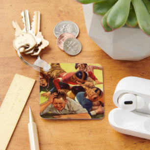 Vintager Vatertag, Fußballkinder und Familienhund Schlüsselanhänger