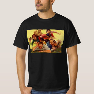 Vintager Vatertag, Fußballkinder und Familienhund T-Shirt
