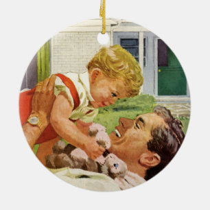 Vintager Vatertag, glückliche Familie in den Vorst Keramikornament