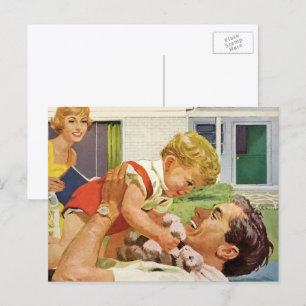 Vintager Vatertag, glückliche Familie in den Vorst Postkarte