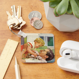 Vintager Vatertag, glückliche Familie in den Vorst Schlüsselanhänger