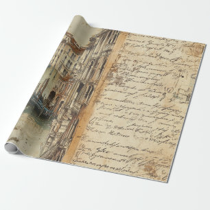 Vintager Venedig-Kanal mit handgeschriebener Schri Geschenkpapier