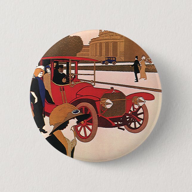 Vintager Verkehr, roter antiker Automobil Button (Vorderseite)