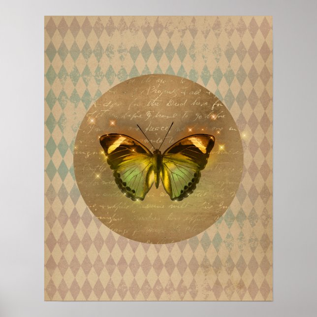 Vintager verzauberter Schmetterling Poster (Vorne)