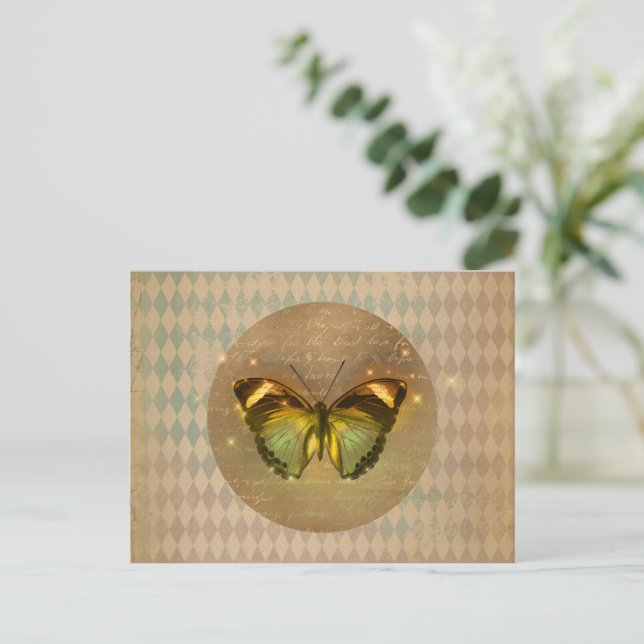 Vintager verzauberter Schmetterling Postkarte (Stehend Vorderseite)