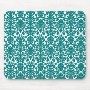 Vintager verzierter aquamariner mit Blumendamast Mousepad