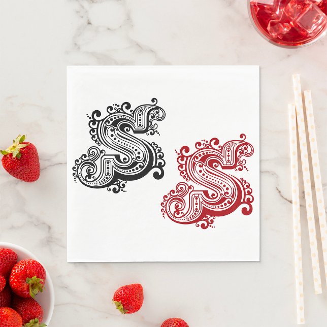 Vintager Verzierter Letter-S-Monogramm Serviette (Von Creator hochgeladen)