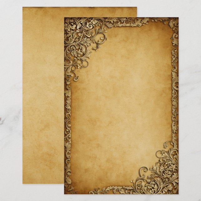 Vintager Verzierter Rahmen auf dunklem Pergament Briefpapier (Vorne/Hinten)