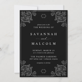 Vintager Verzierter Rahmen | Elegant Moody Black W Einladung