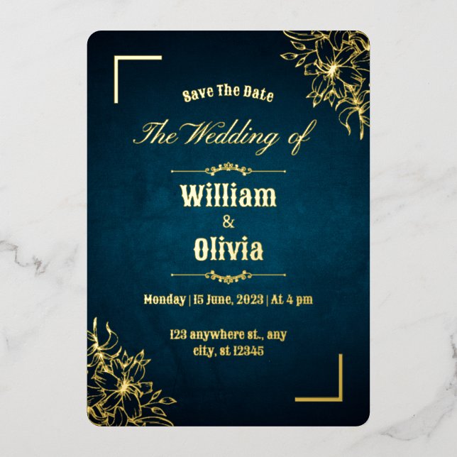 Vintager Verzierter Rahmen Elegante Hochzeit Save  Folieneinladung (Vorderseite)